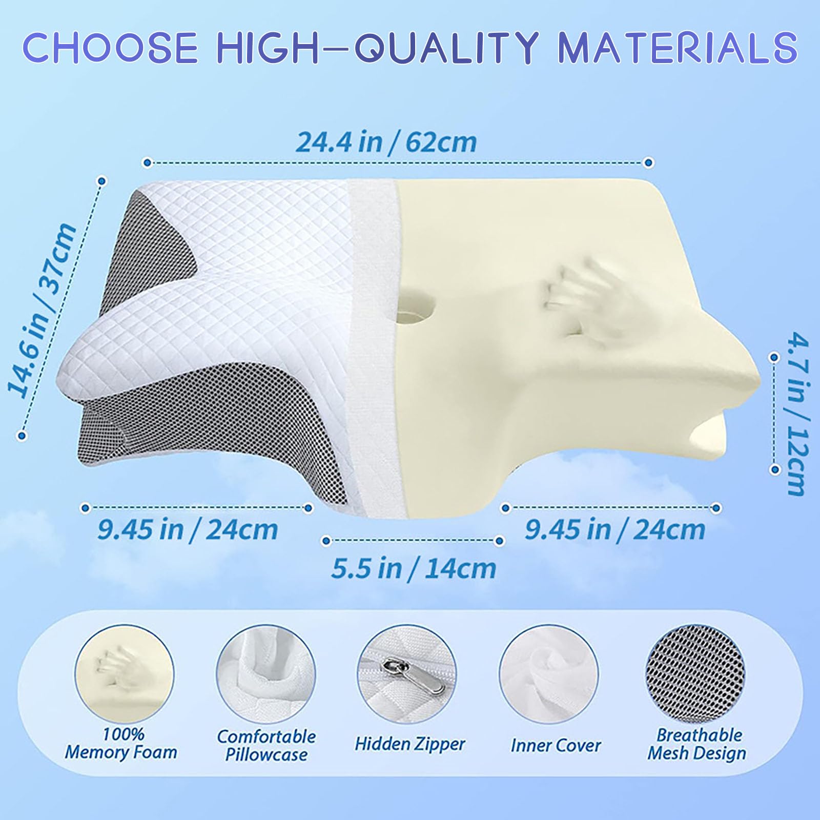 Pillow Daddy Schlafkissen, Kissen für Nackenschmerzen Memory Foam Nackenkissen, Ergonomisches Anti Schnarch Kissen für Rücken, Bauchschläfer, Atmungsaktiv Waschbar, Inklusive 2 Bezüge (Grau)