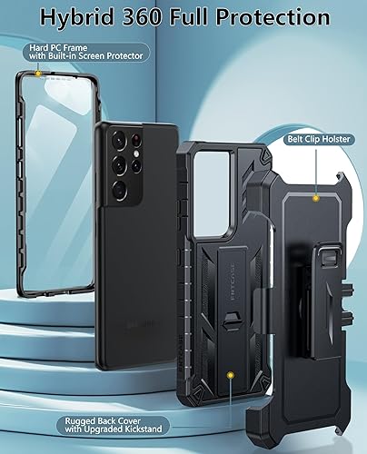 Miniatura 2 de FNTCASE Funda para Samsung Galaxy S21-Ultra Funda protectora militar a prueba de golpes con funda de clip para cinturón y soporte, a prueba de