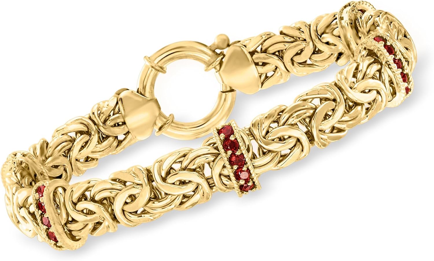 Ross-Simons 1.50 ct. t.w. Garnet Station Byzantine Bracelet in 18kt Gold Over Sterling