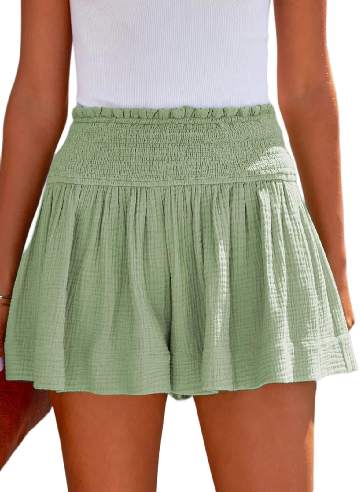 Tincini Shorts Damen Sommer Baumwolle Elastisch High Waist Kurze Hosen Causal Rüschen Strandshorts Einfarbig Freizeit Shorts Sweatpants