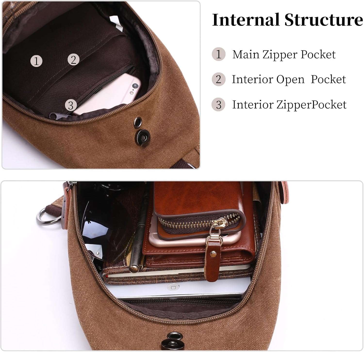 Canvas Sling Bag for Men Crossbody Chest Bag Casual Daypack Rucksack Small Crossbody Backpack with Adjustable Strap - Image 2