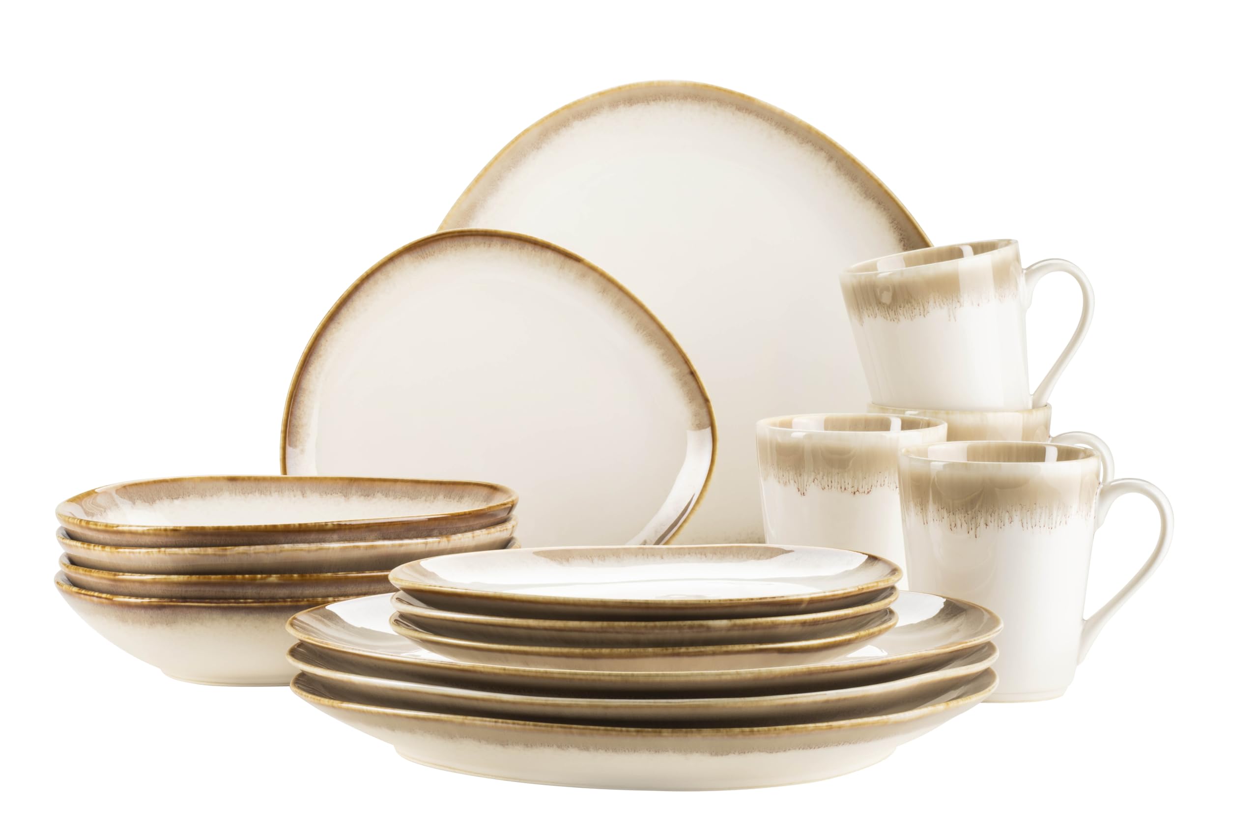 MÄSER La Sinfonia 931991, Modern Crockery Set For 4 People With Unique Design And Colour Gradient, Beige To Cream White, 16-Piece Crockery Set In Vintage Look, Stoneware