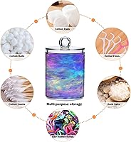 Vista 4 de Paquete de 2 dispensadores de soporte Qtip iridiscente de plástico transparente de 14 onzas con tapas, accesorios de baño, contenedores