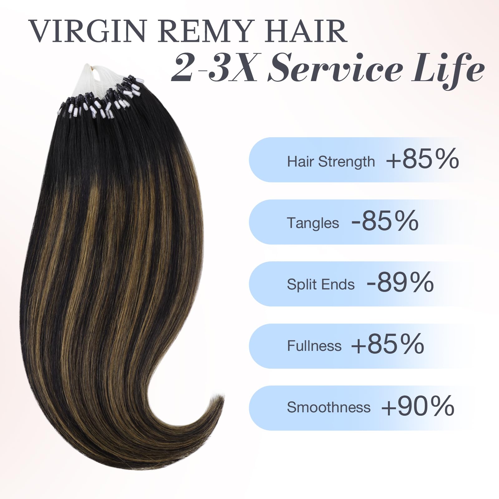 DOORES Micro Hair Extensions Real Human Hair, Natural Black Mixed Chestnut Brown 22 Inch 50g 50s - Image 4