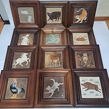 Amazon.co.jp: 米陀寛 干支陶板 十二干支セット 美術品 壁飾り 益子焼