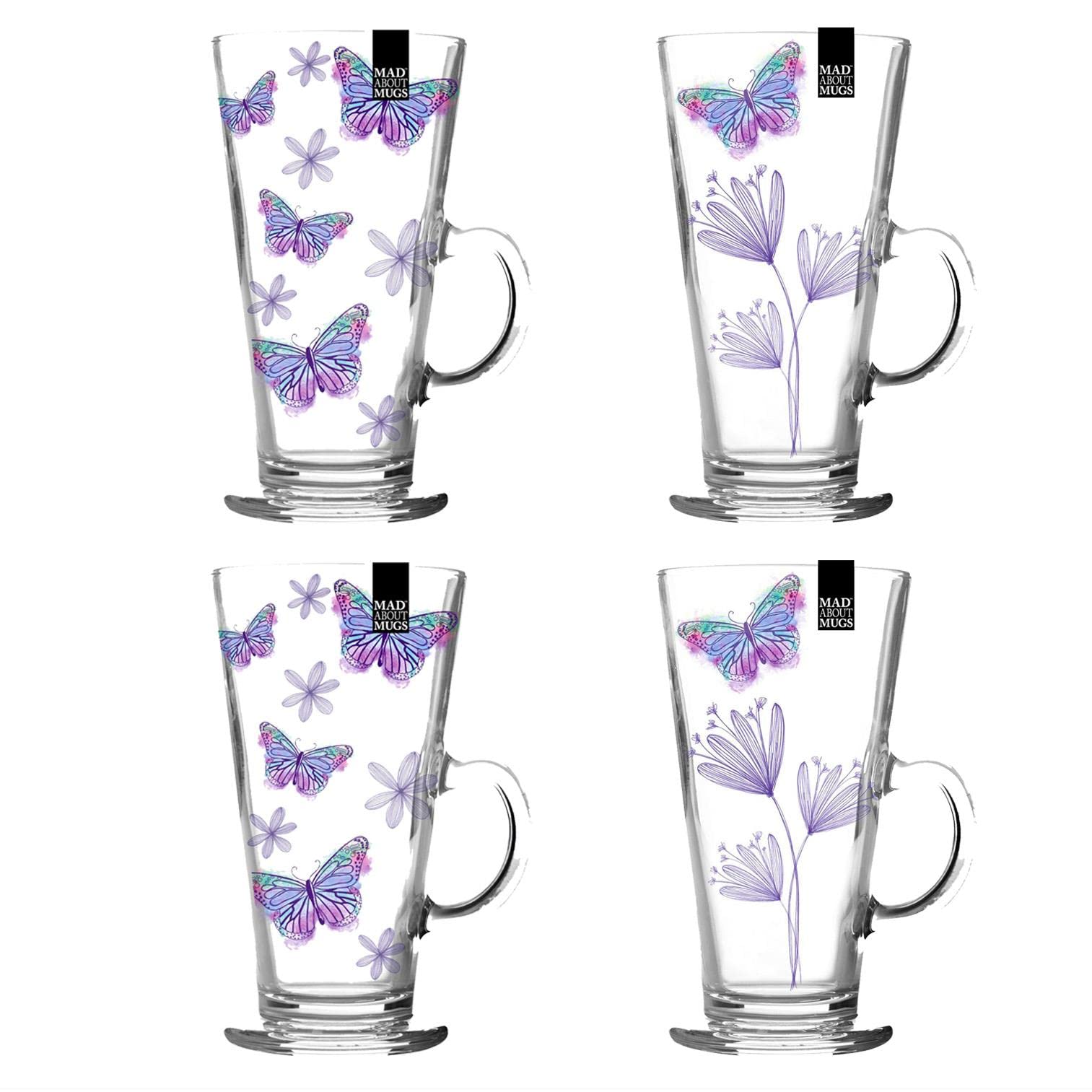 Yöl Transparent Set Of 4 Latte Glasses Butterfly Clear Glass Coffee Mug Tea Cups Hot Chocolate Kitchen Home