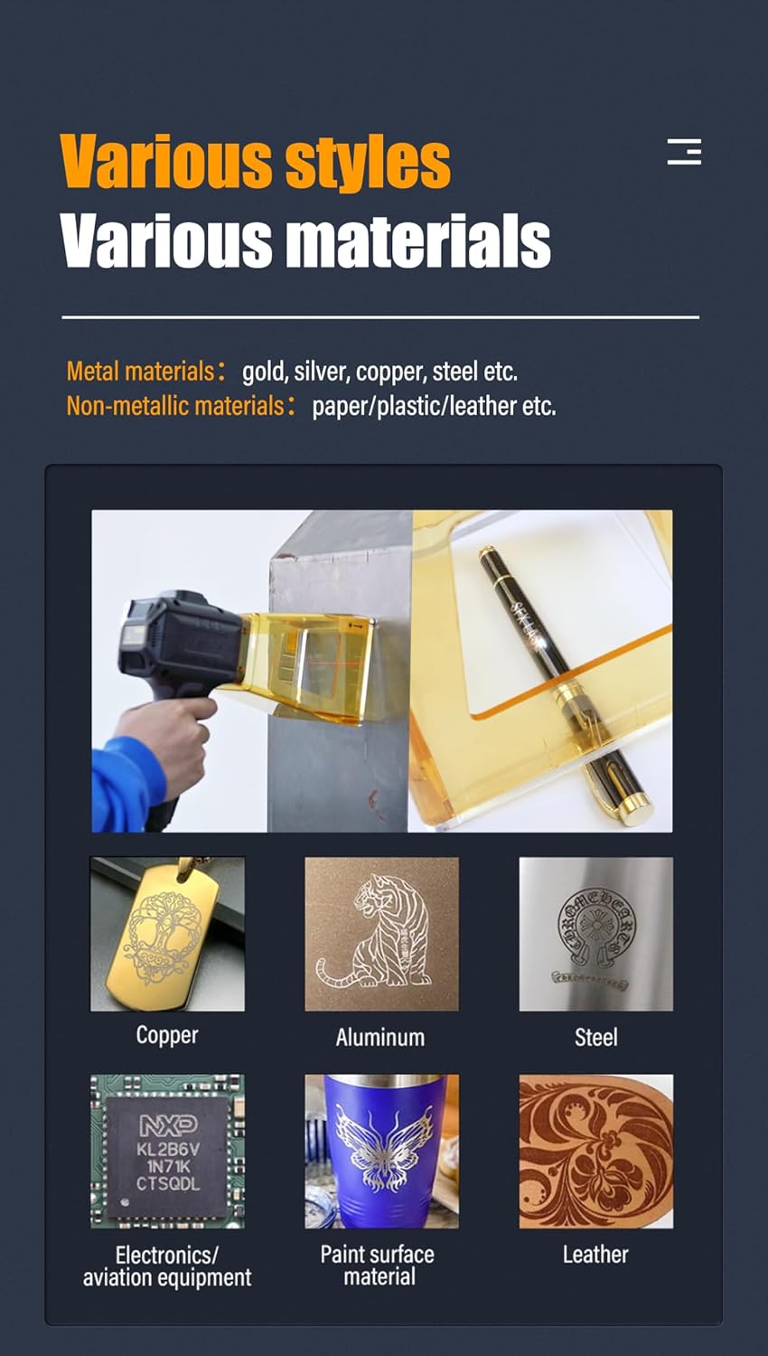 Laser Marking Machine 30W Portable Laser Engraving Machine Lens 100x100mm for Copper, Steel, Leather, Paper, Metal Without battery Class 1 Laser Output Power 0.39mW