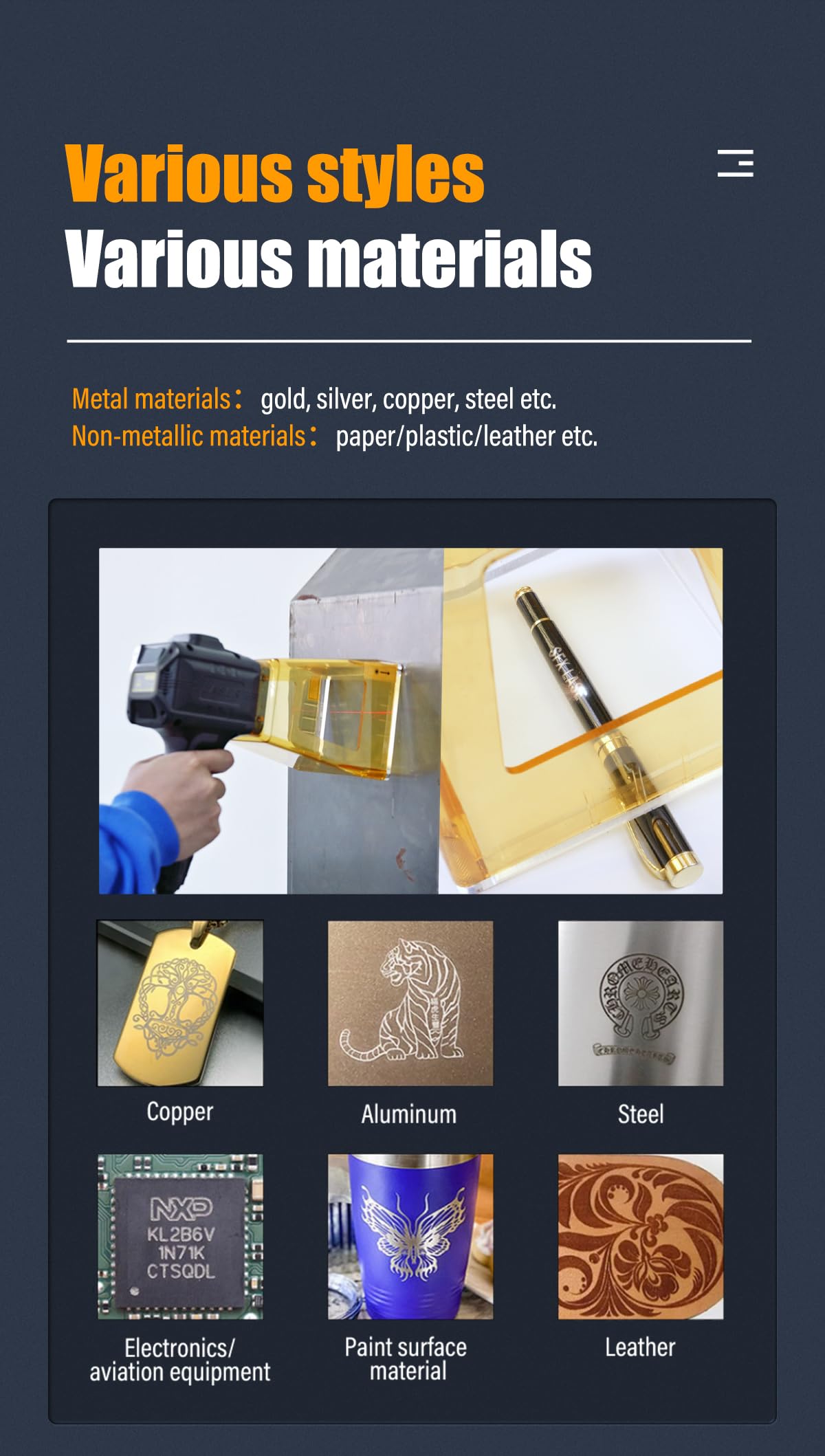 LYXCTECH Ręczna maszyna do znakowania laserowego 20 W MAX z obiektywem 100 x 100 mm, do miedzi, stali, papieru, skóry itp. z ładowaną baterią litową
