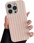 for iPhone 15 Case Cute Striped Phone Case Soft TPU Slim Shockproof Protective Cover for Women Girls, Pink and White