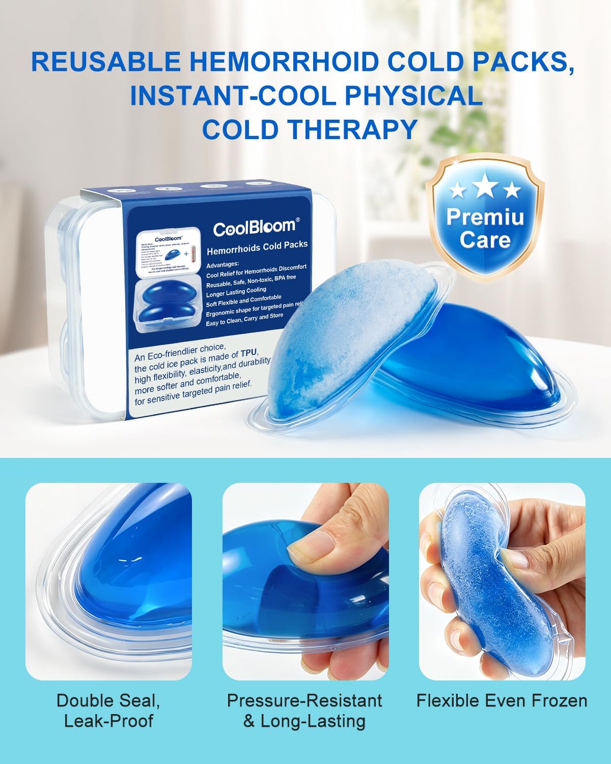CoolBloom 2PC Hemorrhoid Ice Pack, Gel Pad Pain & Swelling Relief Women Men