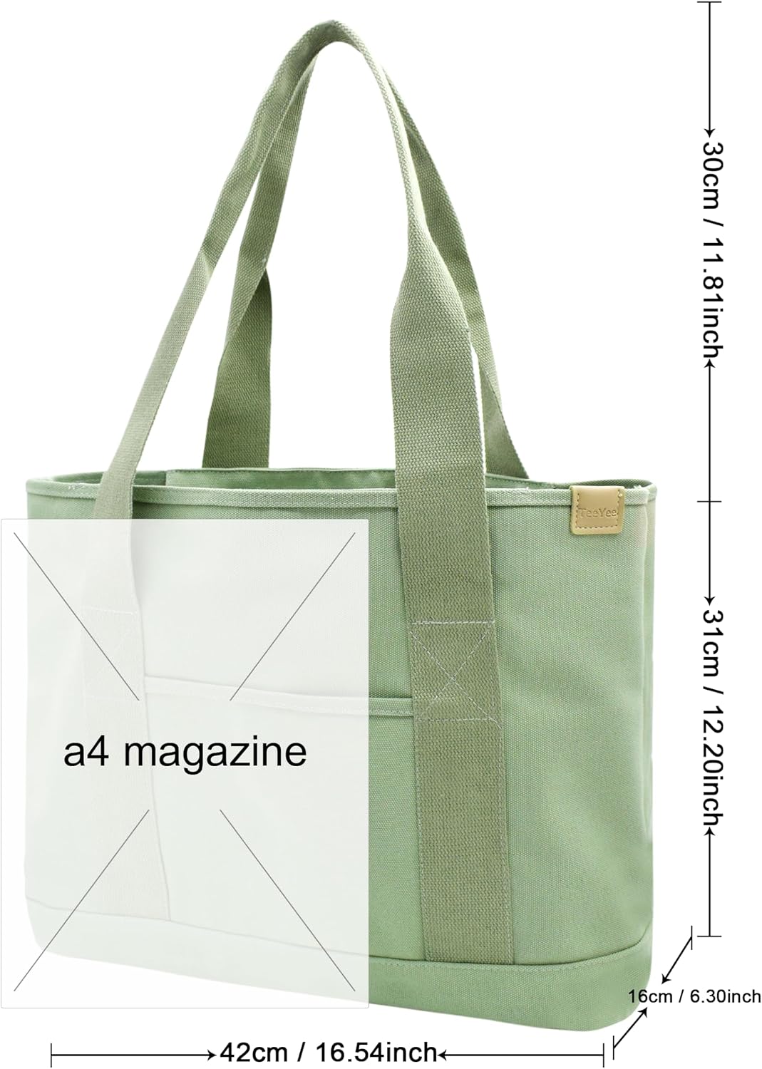 TeeYee 16oz Canvas Tote Bag Casual Multi pockets Handbags Large Capacity Shopping Shoulder Bag with Pocket Bags Work Purses | Shopper bag, Zipper pockets, Unsex design, Organized slots