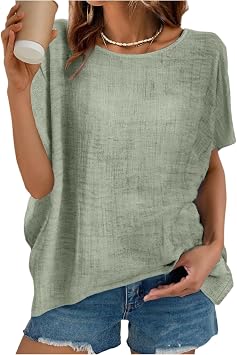T-Shirt Women's Elegant Plain Round Neck Bell Sleeves Basic Tops Summer Front Short Back Long Blouses Leisure Loose Tops Light and Airy Blouse Shirt Blouse Long Shirts
