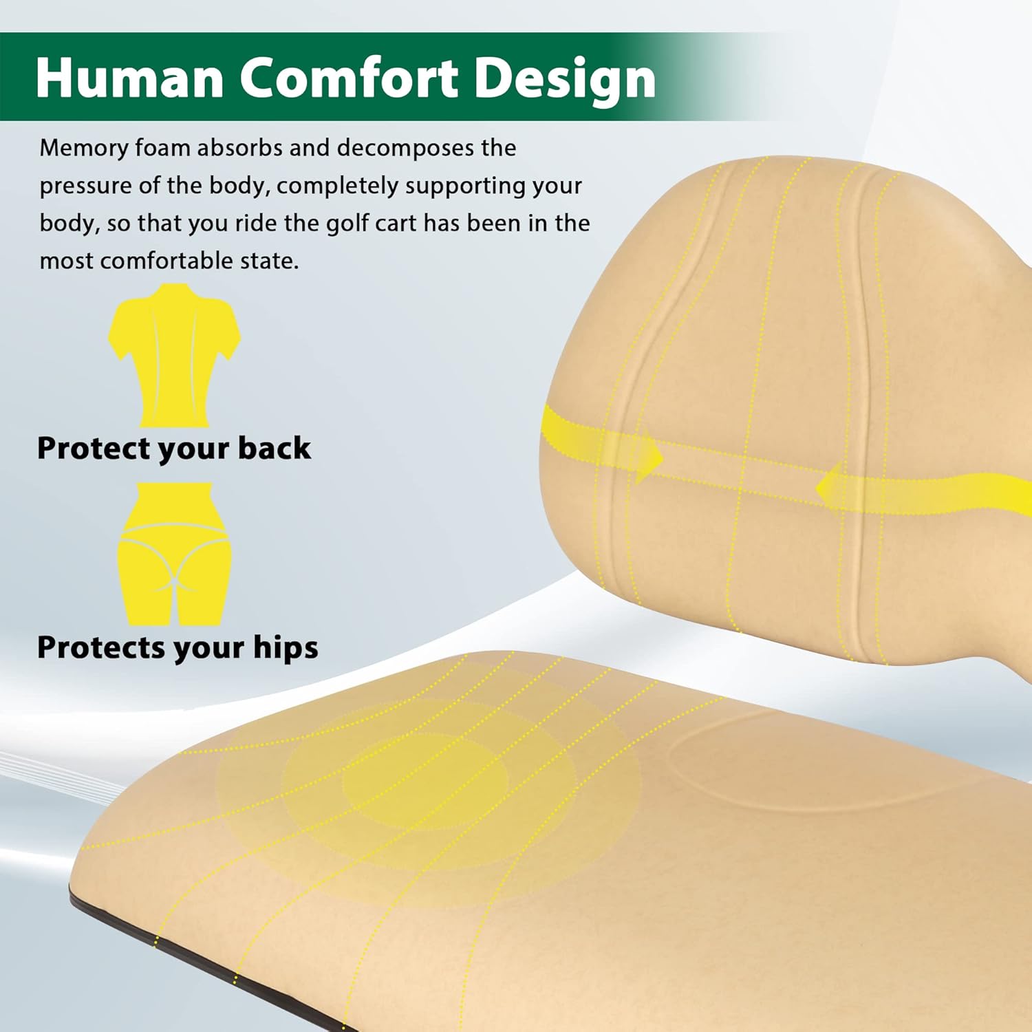 10L0L Golf Cart Seat-Front Seat Cushion & Backrest for Golf Cart Club Car Precedent (2012-up) Premium Sponge Comfortable Soft (Cream)
