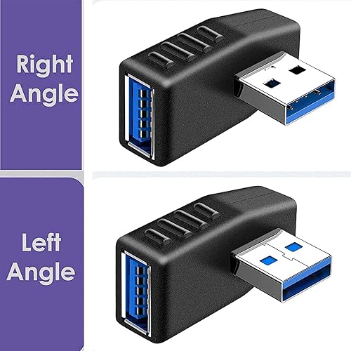 Miniatura 4 de Adaptador USB 3.0 de 90 grados a macho a hembra en ángulo recto y conector de acoplador de ángulo recto, compatible con todos los dispositivos de