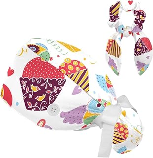 2 Pieces Surgical Cap for Long Hair Scrub Cap with Hairband Nurse Cap, Floral Owls and Cup Cake Sweet Pattern