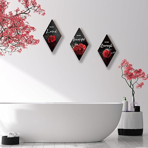 Miniatura 6 de 3 piezas de decoración de pared roja de madera rosa con citas positivas You Are Beautiful decoración de pared roja y negra, decoración de pared para