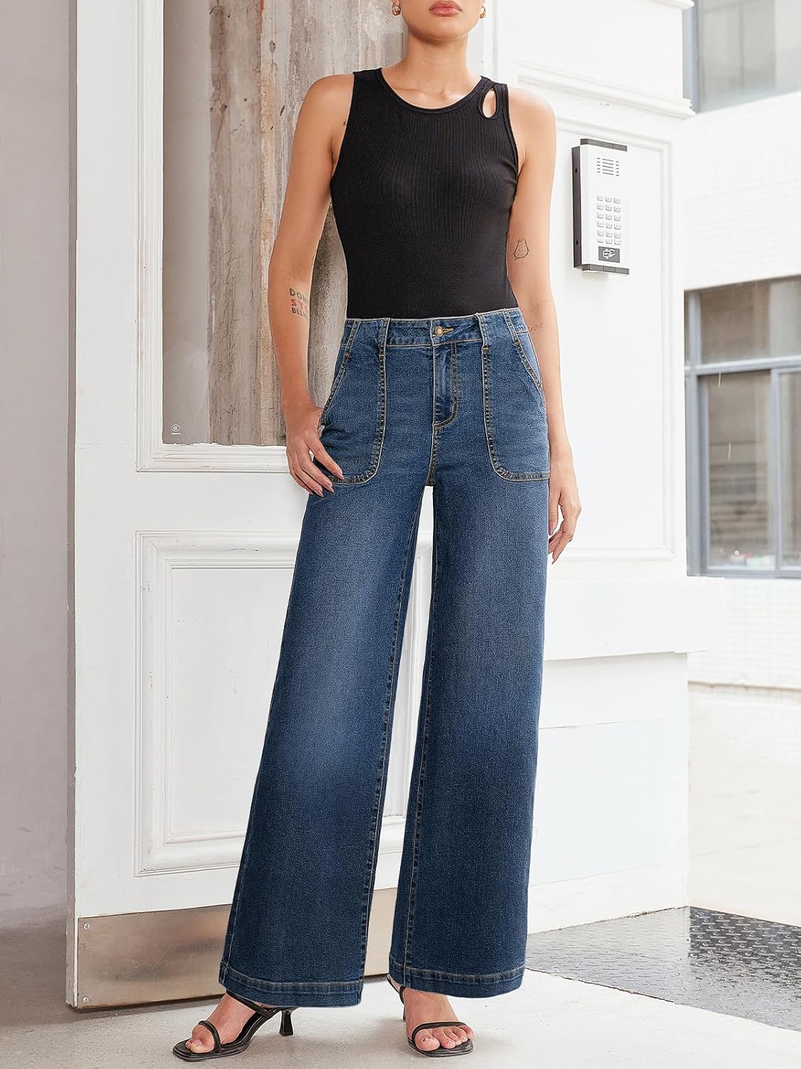 Sidefeel Womens Wide Leg Jeans High Waisted Stretchy Straight Leg Baggy Denim Pants with Pockets - Image 4