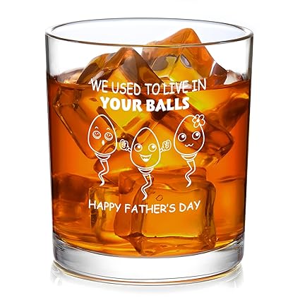 DAZLUTE Fathers Day Gift for Dad, We Used To Live In Your Balls Whiskey Glass for Dad Father Daddy PAPA New Dad, Dad Gifts from Daughter Son, Funny Dad Gifts for Fathers Day Birthday Christmas, 10oz