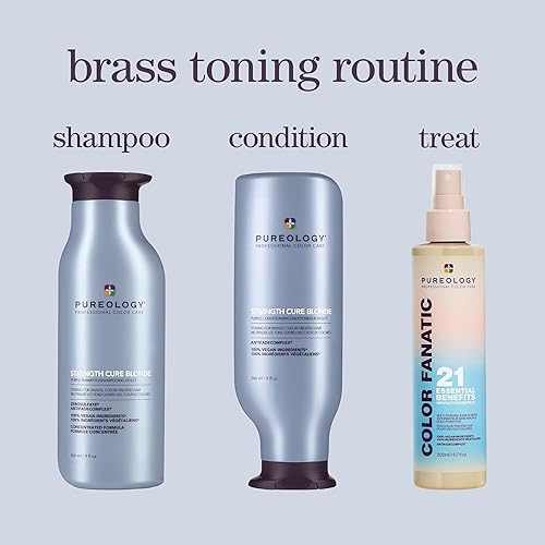 Miniatura 7 de Pureology Champú morado rubio Strength Cure  Para rubio y teñido aclarado  Tonifica y fortalece el cabello cobrizo  Sin sulfato  Vegano