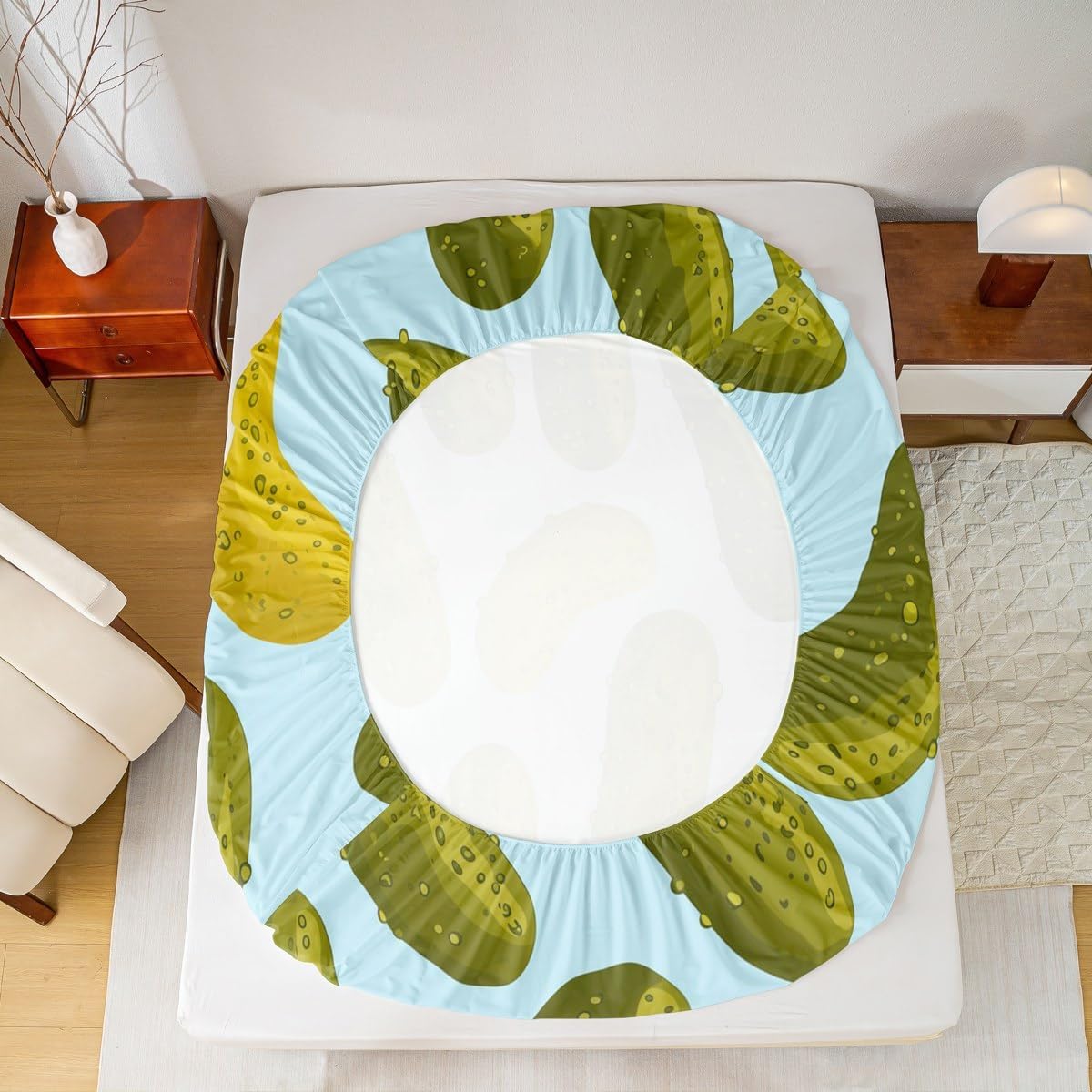 Erosebridal Pickles Fitted Sheet Funny Food Twin Size Bedding Set, Green Cucumbers Bed Sheets for Kids Boys Girls Adults Lovely Vegetables Design Sheets Bedroom, 1 Fitted Sheet 1 Pillowcase