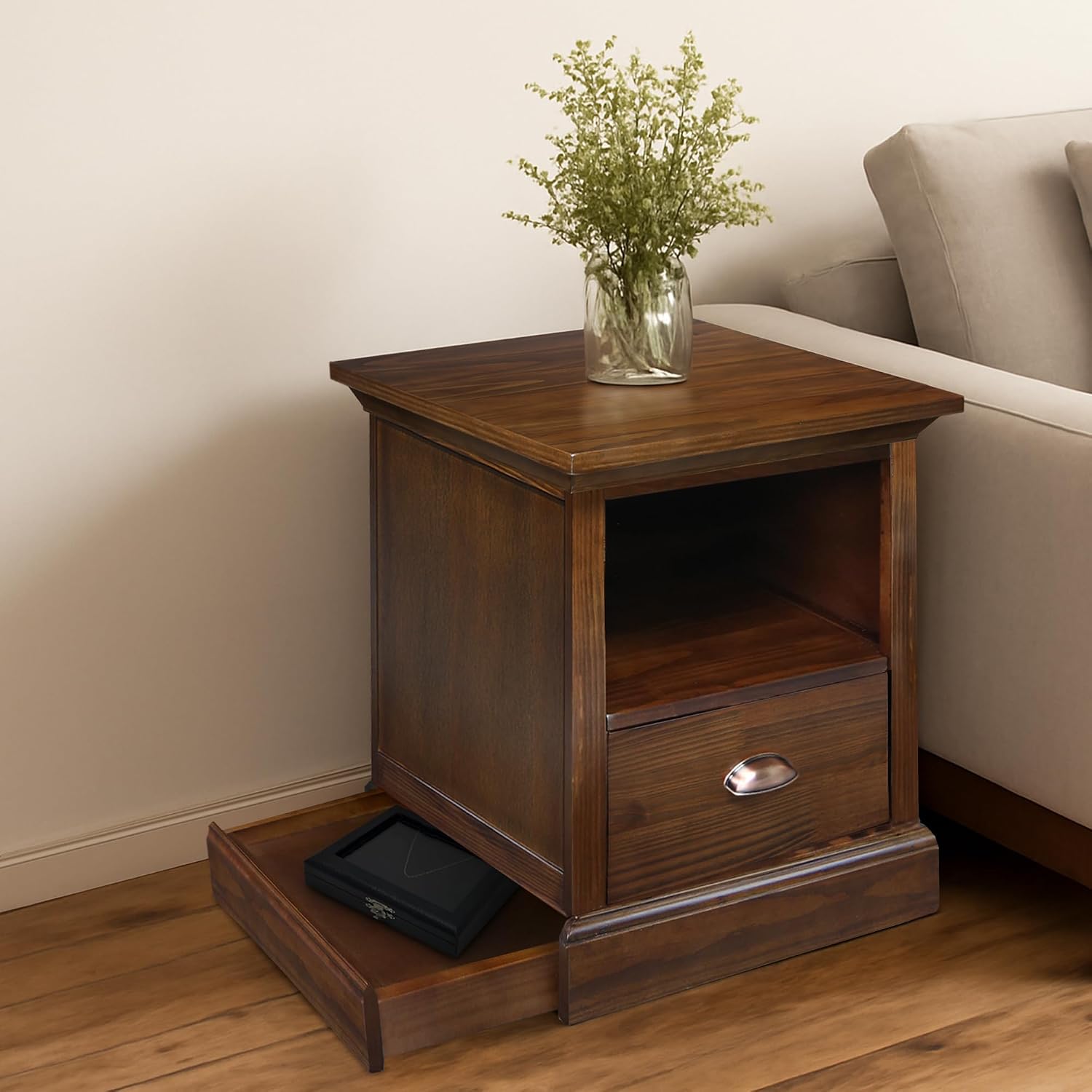 Lincoln Nightstand with Pull-Out Concealed Bottom Shelf, Concealment Furniture image 2