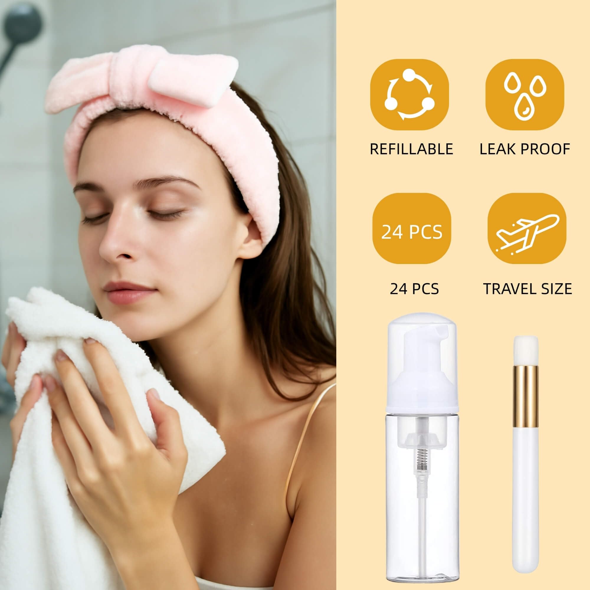 SAANG & JAT Kit di 24 extension per ciglia, 12 flaconi trasparenti in schiuma per shampoo per ciglia da 56,7 g, 12 pennelli dorati per ciglia, forniture da viaggio