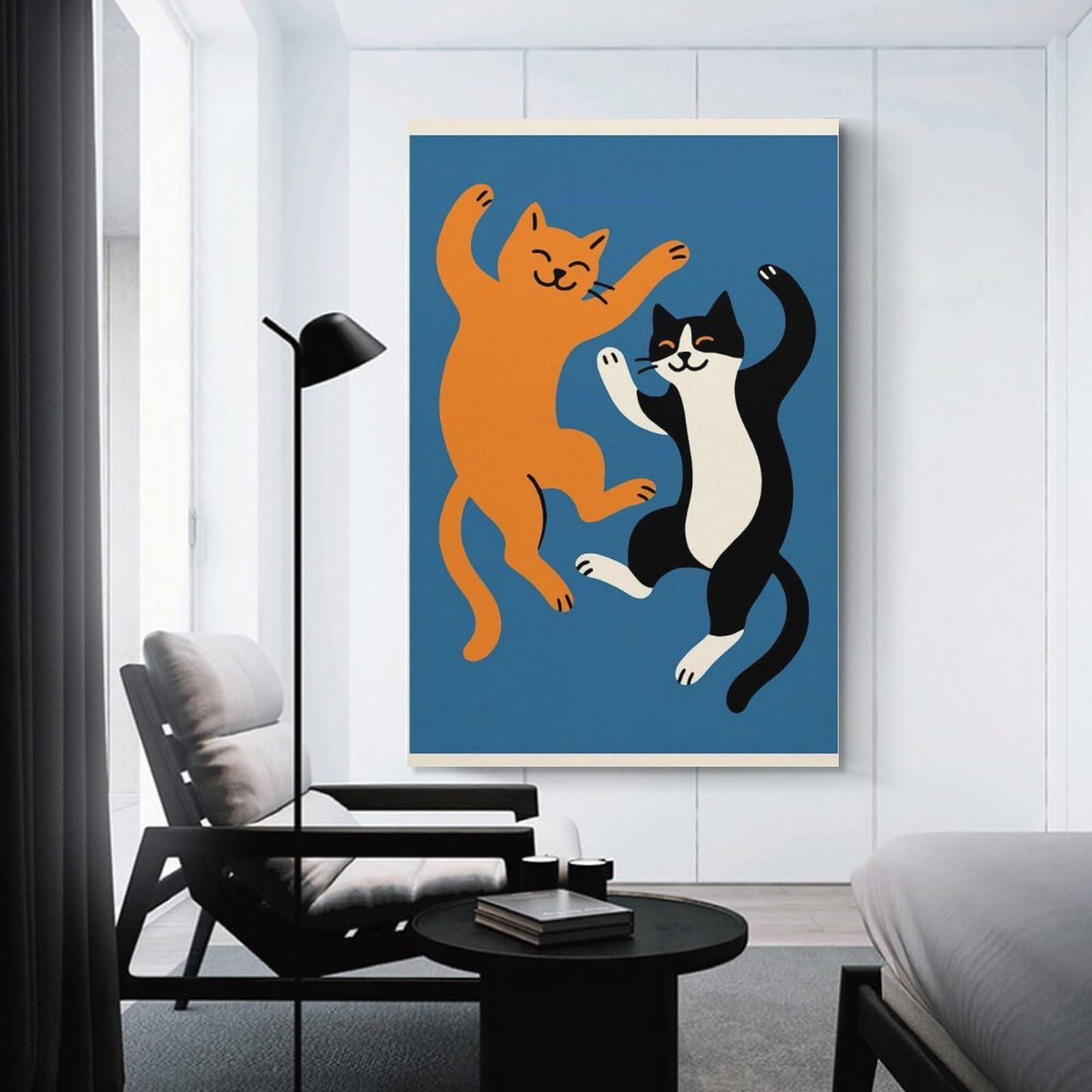Junmoney Canvas Wall Decor Dancing Cats Illustration, 12x18inch(30x45cm), for Restful Interiors, Bedrooms Or Small Rooms, Canvas Wall Decor for Personal Spaces