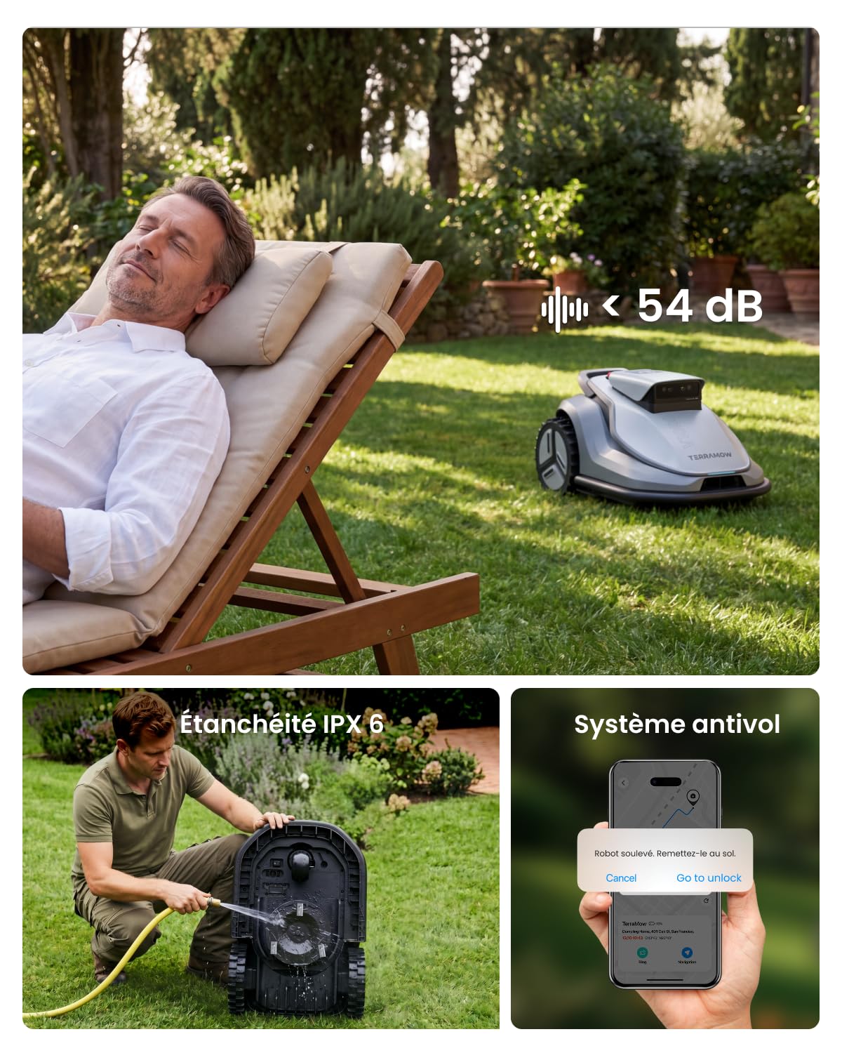 TerraMow V600 Robot Tondeuse avec Garage, Technologie Tri-AI Vision, sans Fil Périphérique ni RTK, Cartographie Automatique, jusqu'à 600㎡, Navigation Visuelle, Évitement d'Obstacles IA