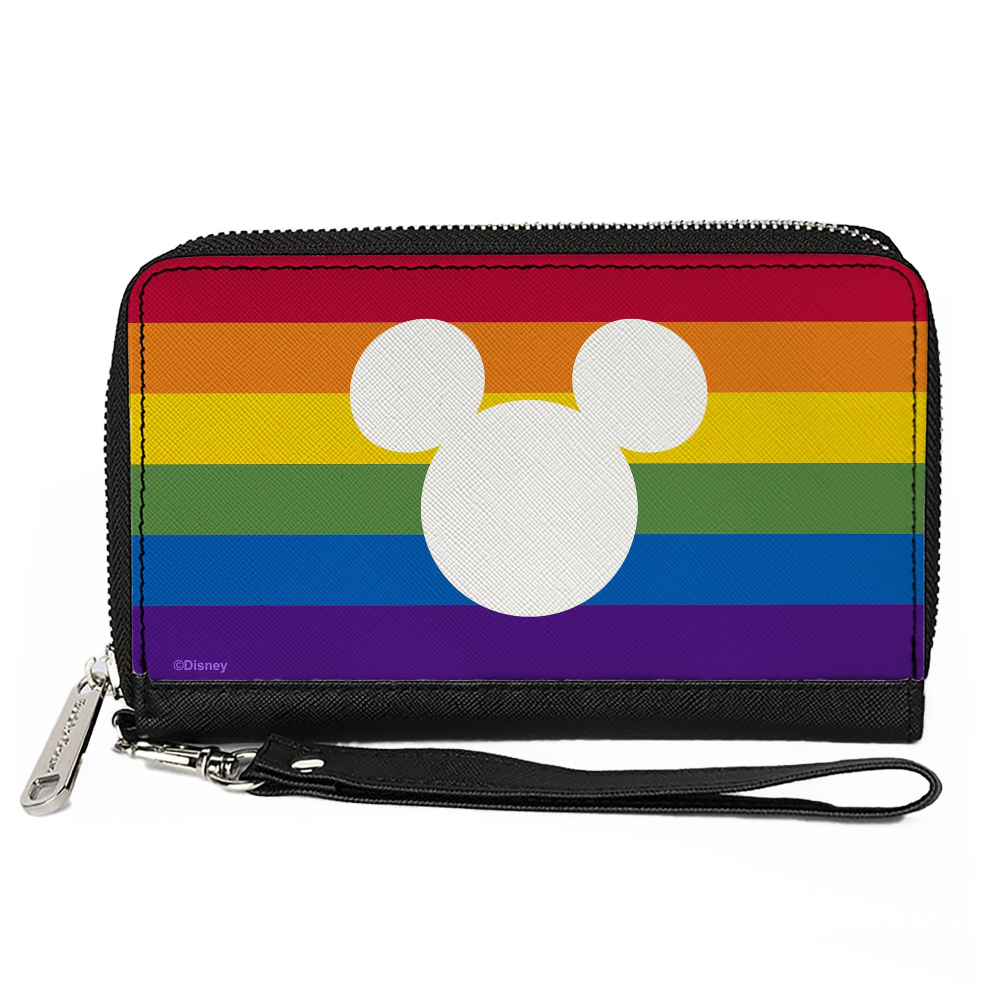 Buckle-Down PU Zip Around Wallet Rectangle Mickey Mouse Pride Ears Icon Rainbow Stripe Multi Color