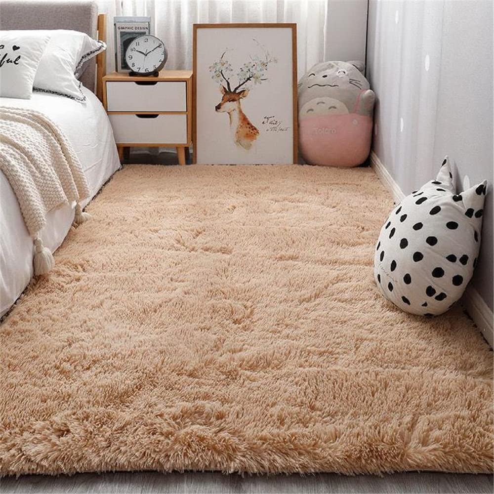 Hiseng Alfombra Salón Grande Suaves, Modernas Dormitorio Alfombras Peludas Antideslizante y Esponjosa Adecuado para Interiores Sala de Estar Estudio Habitación Infantil (100x200cm,Caqui)