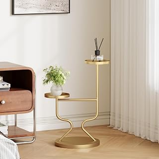 Plant Stand Indoor Outdoor Corner Tall Pot Stand for Plant, Gold | 2 Plant Holders Metal Plant Stand Outdoor Indoor, Mid century modern Waterproof with Stable Crossbar, Tall flower stand