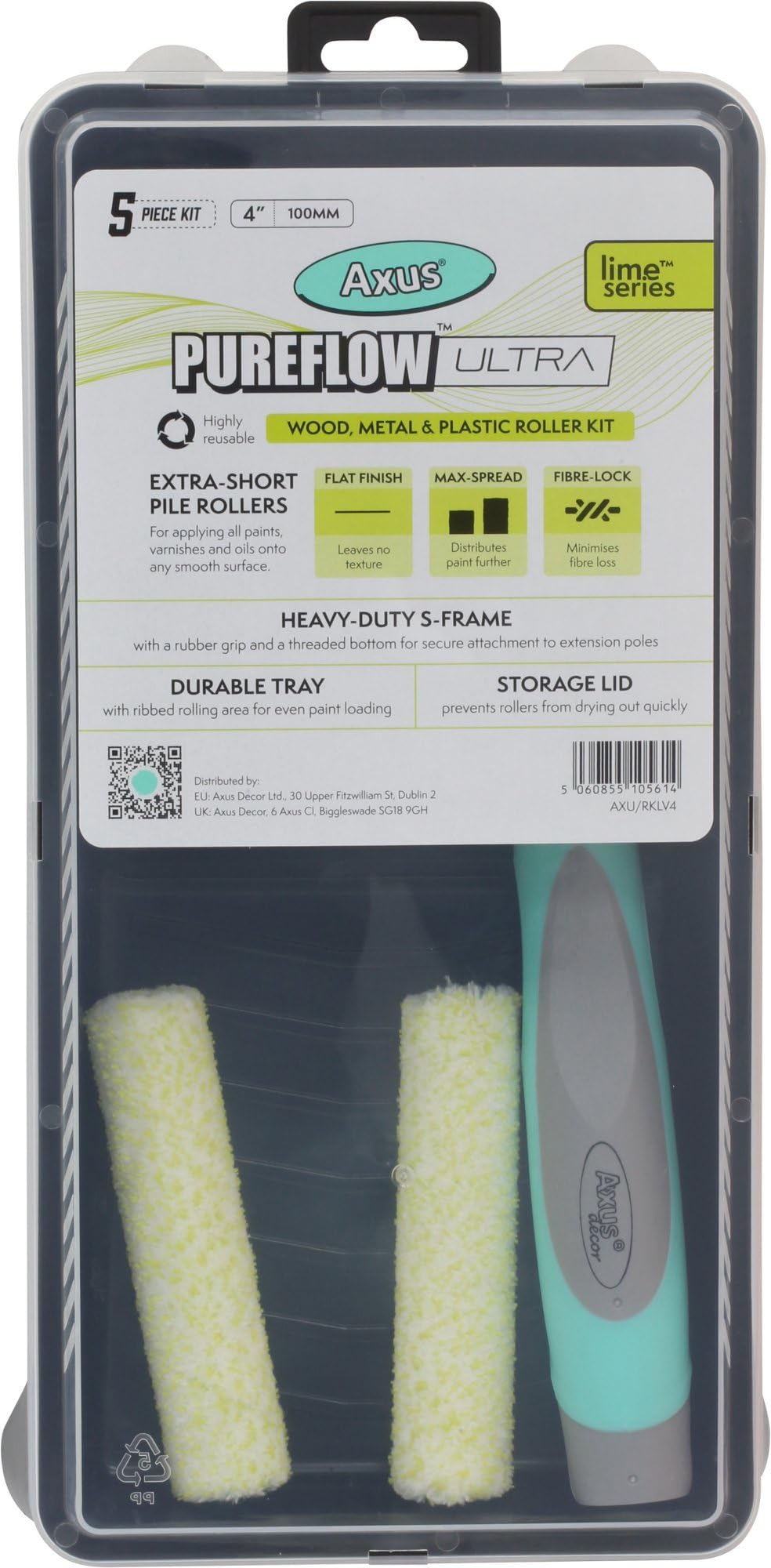 AXUS - PureFlow Ultra Roller Kit (Lime Series) 4'' / 100mm, XS 4mm Pile, 5 Piece