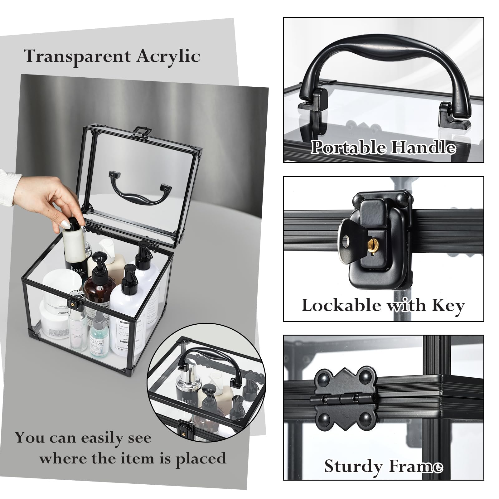 Malette Maquillage Boîte de Maquillage Beauty Case Transparente Vanity Maquillage Malette de Rangement Maquillage Portable vitrine Acrylique verrouillable