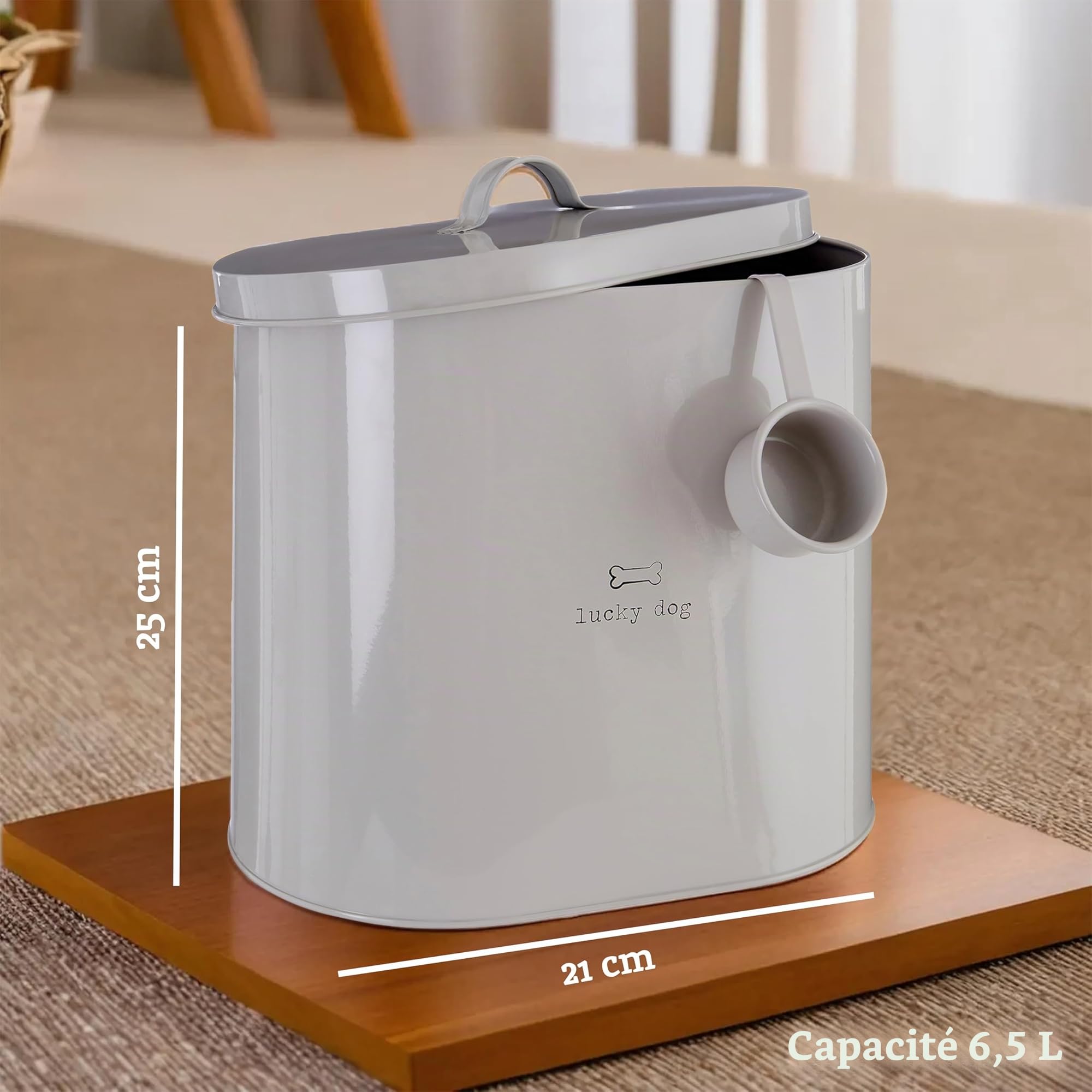 Boîte de Stockage de Nourriture pour Chiens avec Cuillère , Métal, Naturel, 6.5 L