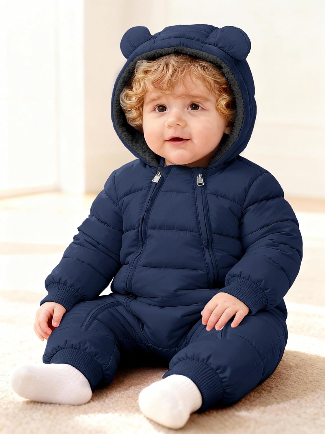 XMWEALTHY Baby Snowsuit Toddler Girl Clothes Cute Hooded Double Zipper Boys Winter Coat Unisex Romper for Infant - Image 2
