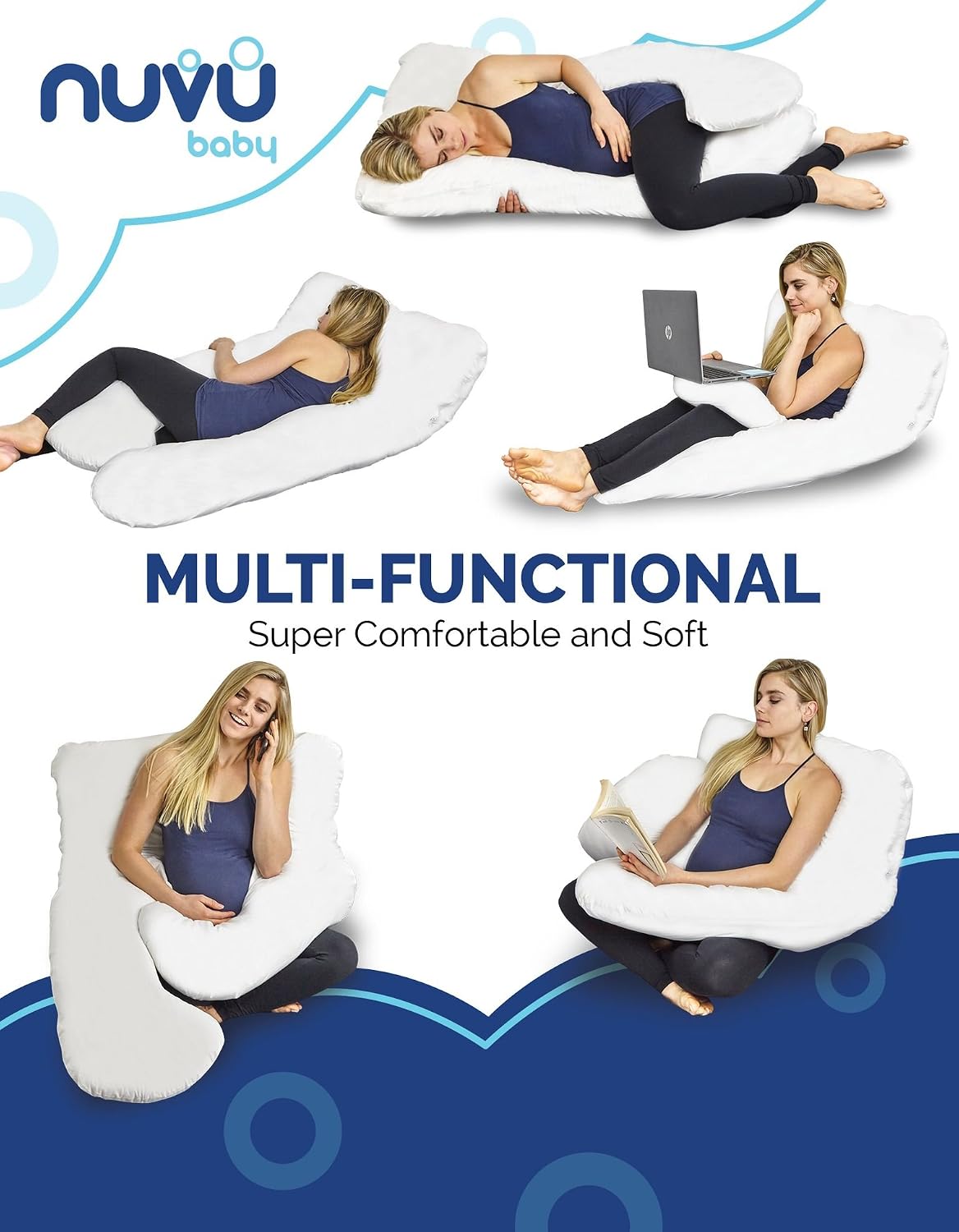 Full Body Pregnancy Pillow Extra Soft Support Cushion for Maternity Nursing and Back Pain Relief - 100% Cotton Washable Cover (U Shaped)