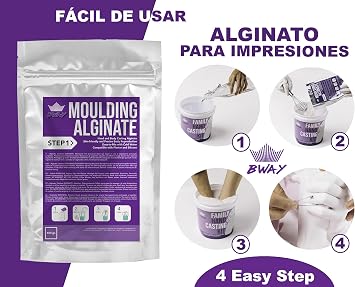 BWAY Moulding Alginate Slow Setting - Chromatic Alginate for High Precision Footprints - 450 g - Ready in 3 Minutes - Ideal for Making Hand or Body Casts (1 Bag)