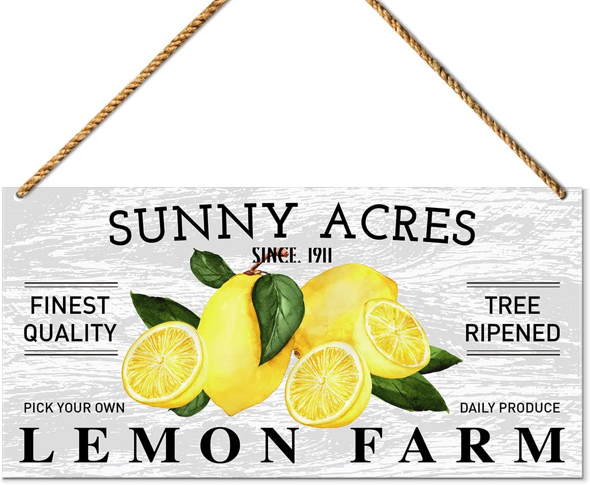 Farmhouse Kitchen Sign Decor, Lemon Farm Pick Your Own, Farmhouse Summer Welcome Sign for Home Porch Decor Kitchen Dining Room Wall Art Rustic Summer Decoration for Home Office Bedroom Outdoor