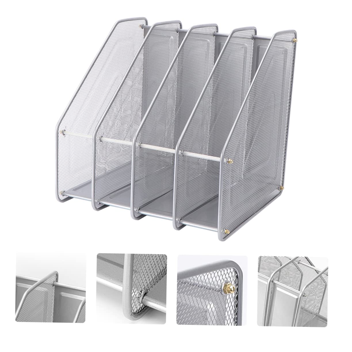 STOBOK Organiseur de Bureau Métal à 4 Compartiments Argenté 31x30x30 Cm Rangement Documents et Magazines
