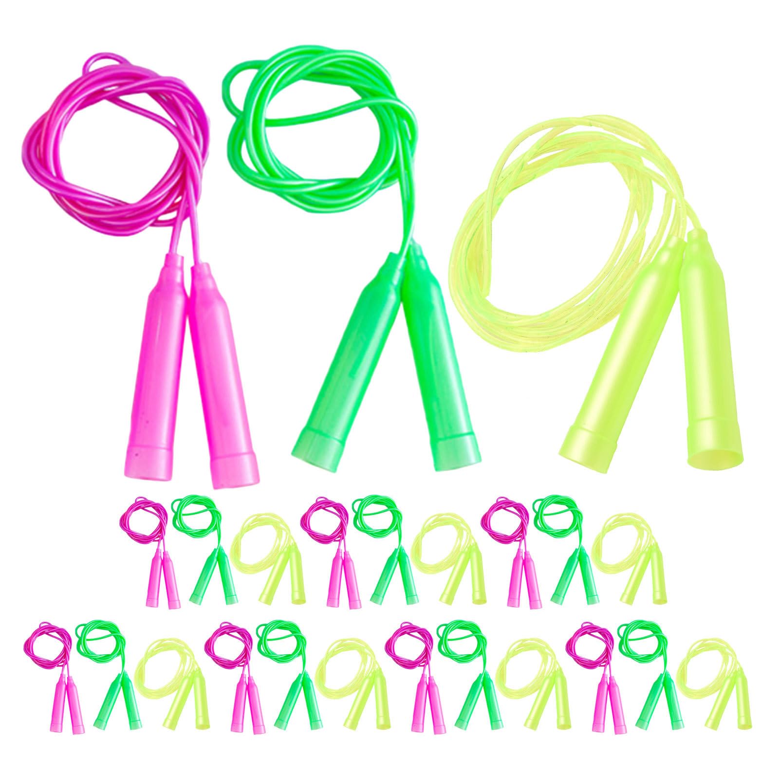 Kisangel 24 corde per saltare per bambini, corde regolabili per saltare per bambini piccoli con maniglia in plastica per feste di compleanno, attività all'aperto, giochi, palestra e allenamento.