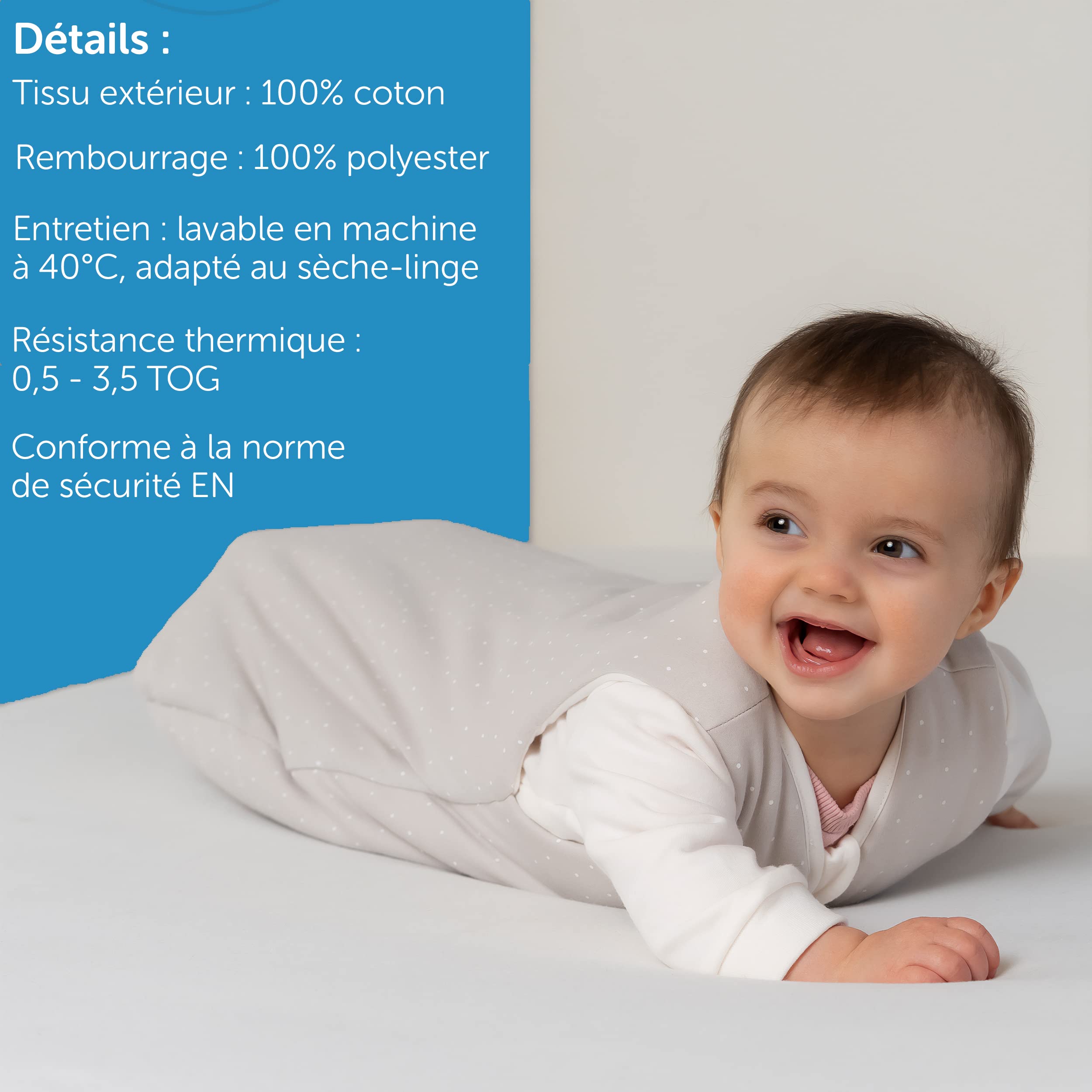 LaLoona Gigoteuse Bebe 4 Saisons (2 Pièces) - Turbulette Intérieur à Manches Longues (0,5-3,5 TOG), Testé OEKO-TEX® Standard 100, Coton - Gris Blanc Pois