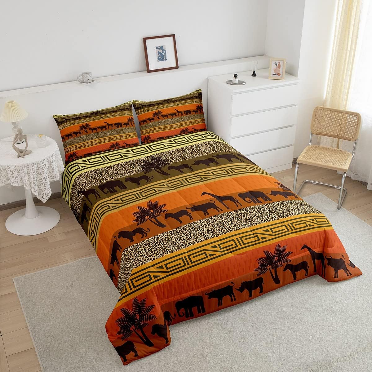 Safari Animal Bedding Comforter Set Leopard Cheetah Print Bedding Set Twin Giraffe Elephant Zebra Duvet Insert Decoratives 2pcs Tropical Desert Scene Quilt Duvet,African Landscape Tribal Pattern Decor