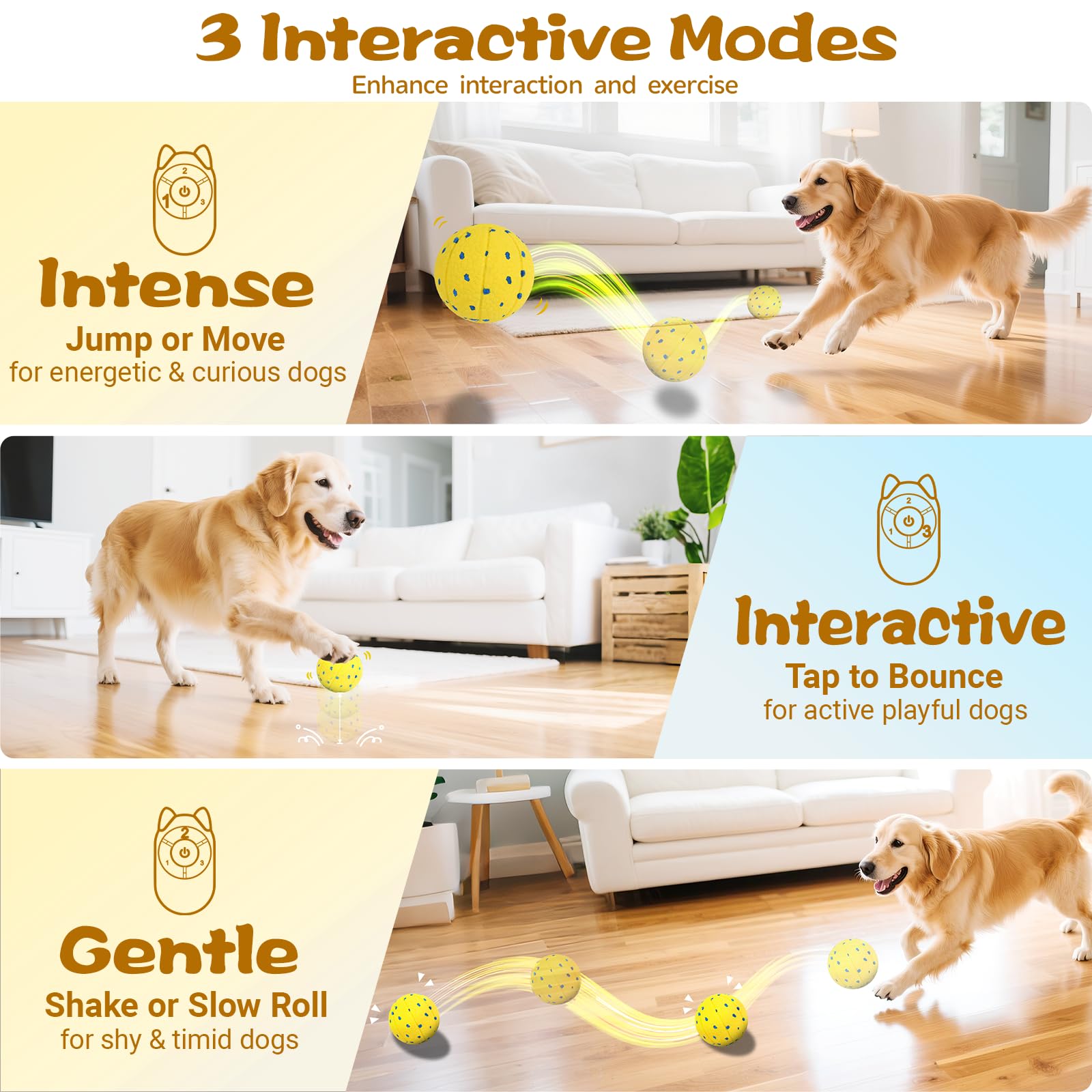 Interaktives Hundespielzeug mit Fernbedienung, automatisches Bewegen, Hüpfen und Drehen, 3 Modi, E-TPU-Material, aggressives Kauen, IPX7 wasserdicht, rollender Ball für große und mittelgroße