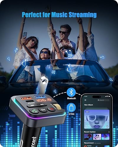 Miniatura 6 de LENCENT Transmisor FM Bluetooth 5.0 para coche, PD 20 W + QC 3.0 Cargador USB, adaptador de radio de música, micrófono inalámbrico y sonido de