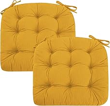 Seat Pad for Dining Chair Set of 2, 7cm Thick Kitchen Garden Chair Cushions Turfted Chair Pads with Ties, Comfortable Soft Indoor Outdoor Seat Cushion, Reversible, 40x40cm, Yellow
