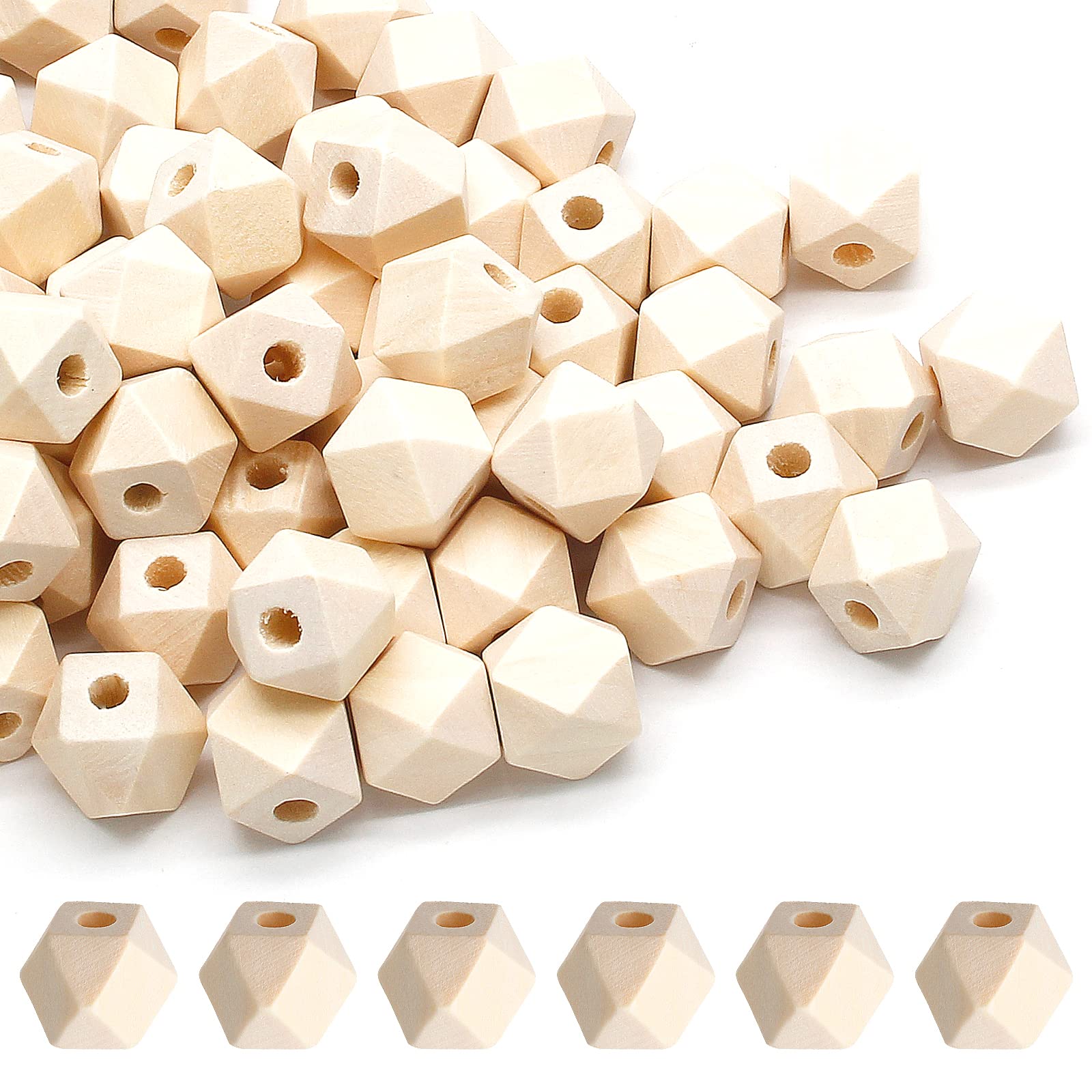 Uenhoy 100 Pcs Unfinished Geometric Wood Beads Natural Color Smooth Loose Beads Craft 12mm/0.5" Wooden Spacer Beads for Jewelry Making Macrame Farmhouse Decor, with 3mm Hole