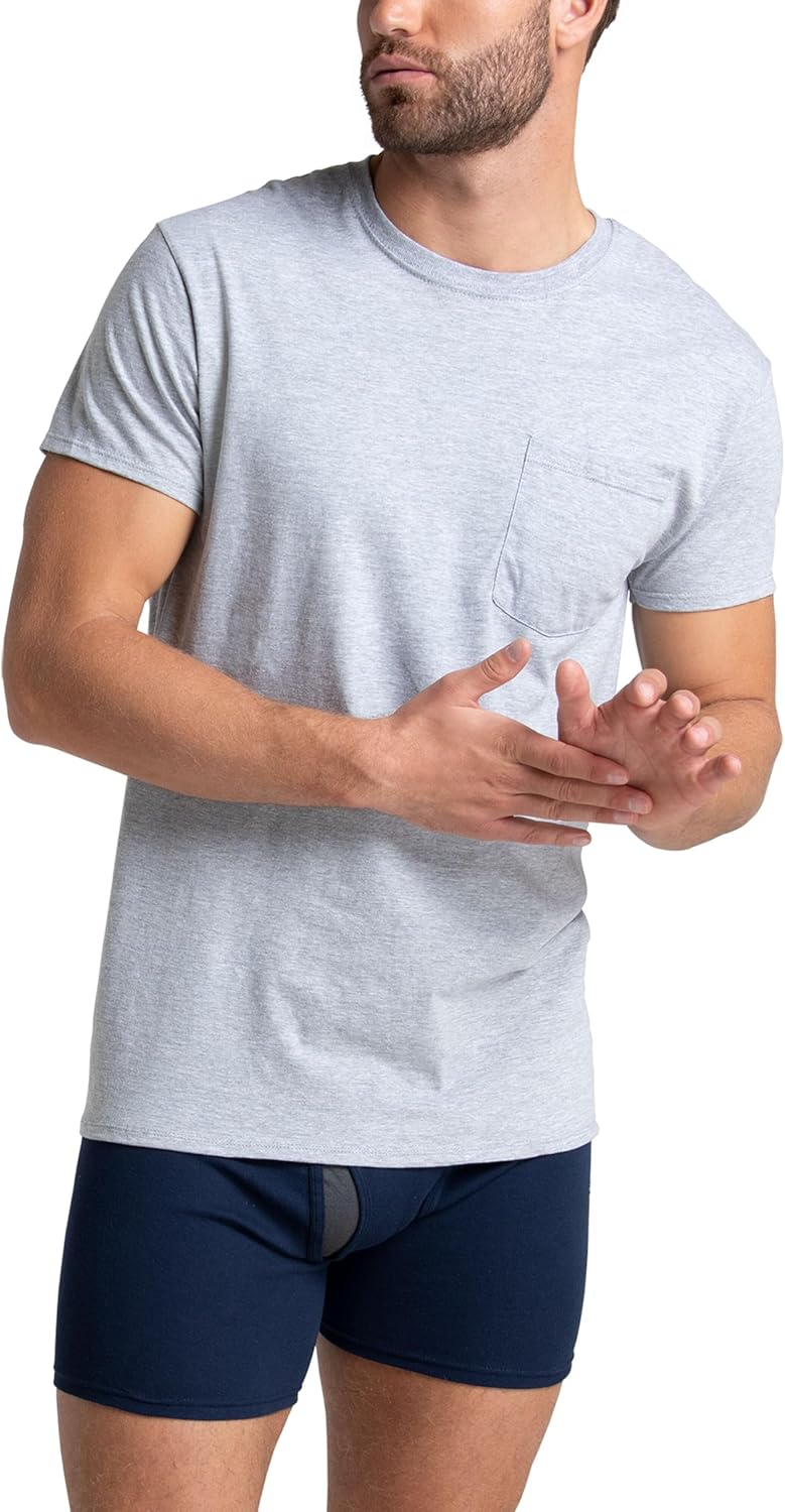 Fruit of The Loom Mens Pocket Tee Undershirts, Moisture Wicking & Tag Free, Short Sleeve Pocket T-Shirts - Image 2