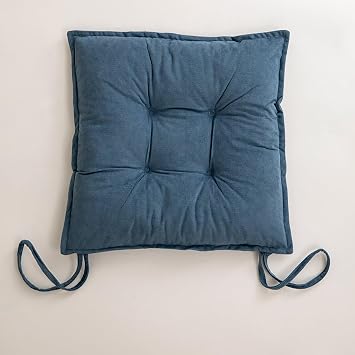 Square Velvet Chair Cushions for Dining Chairs,Kitchen Chair Cushions with Ties, Tufted Thicken Chair Pad Tatami Floor Pillow Cushion Seat Cushion-Blue,45x45cm