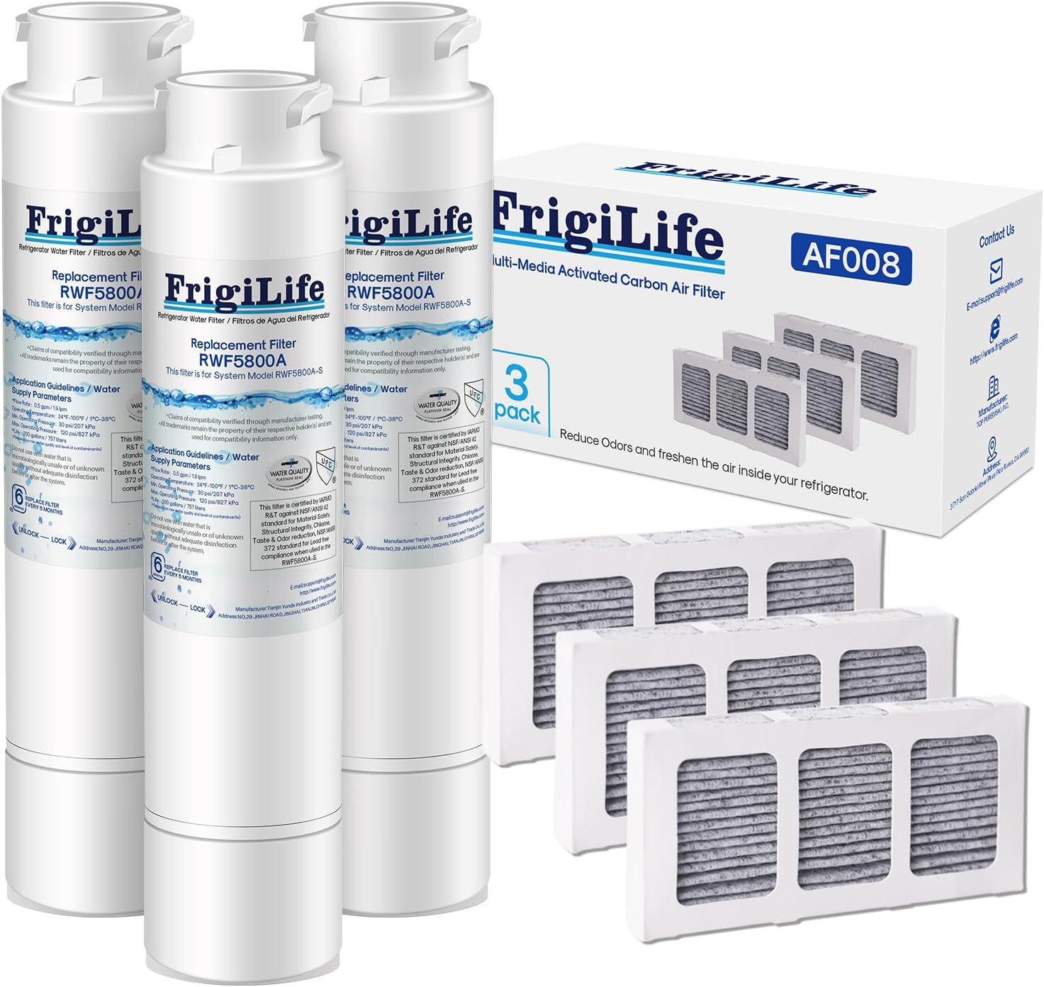 Refrigerator Water Filter Compatible with Frigidaire EPTWFU01, EWF02, Pure Source Ultra II, With Refrigerator Air Filter 3 PACK