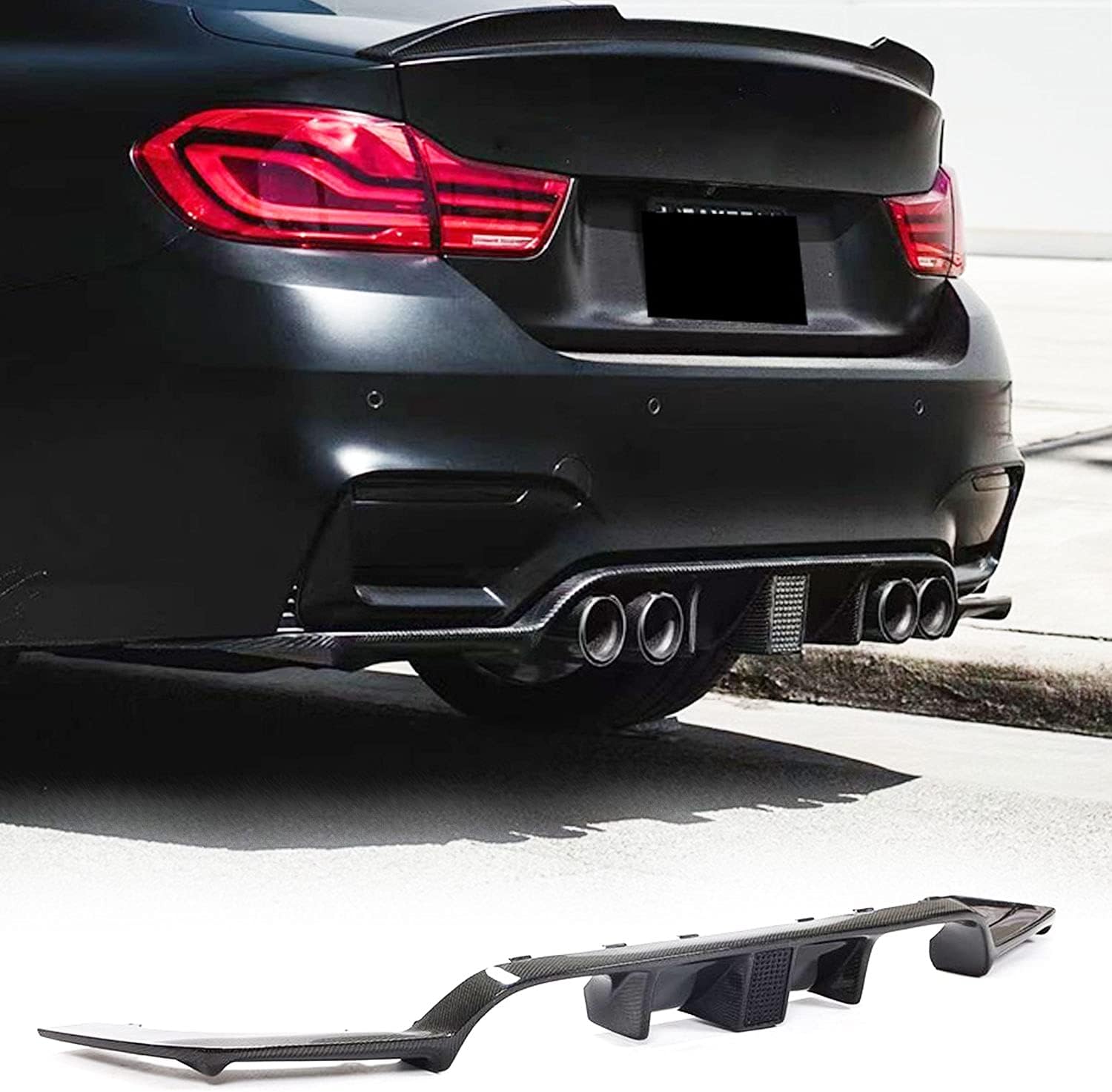 Carbon Fiber Rear Diffuser for BMW F80 M3 Sedan F82 M4 Coupe F83 M4 Convertible 2015-2020 Lower Bumper Cover Lip Spoiler Valance Protector with Brake Light (Carbon Fiber)